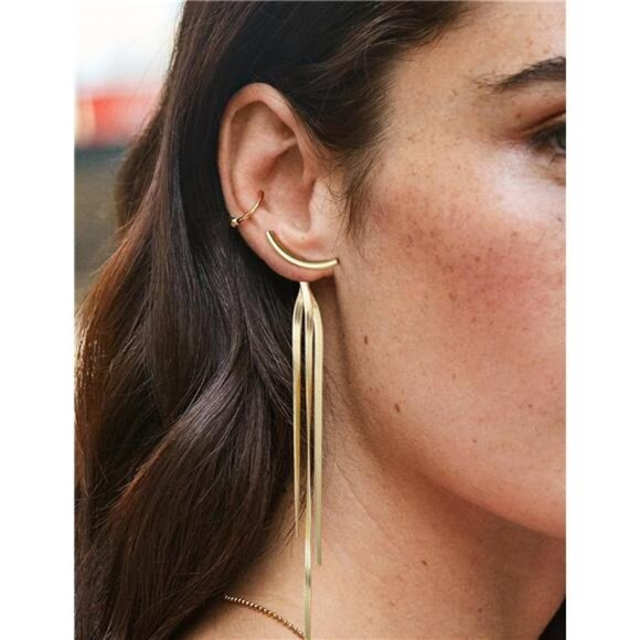 18K Gold Tassel Dangle Earrings – Long Statement Drop Earrings - Picture 4 of 4